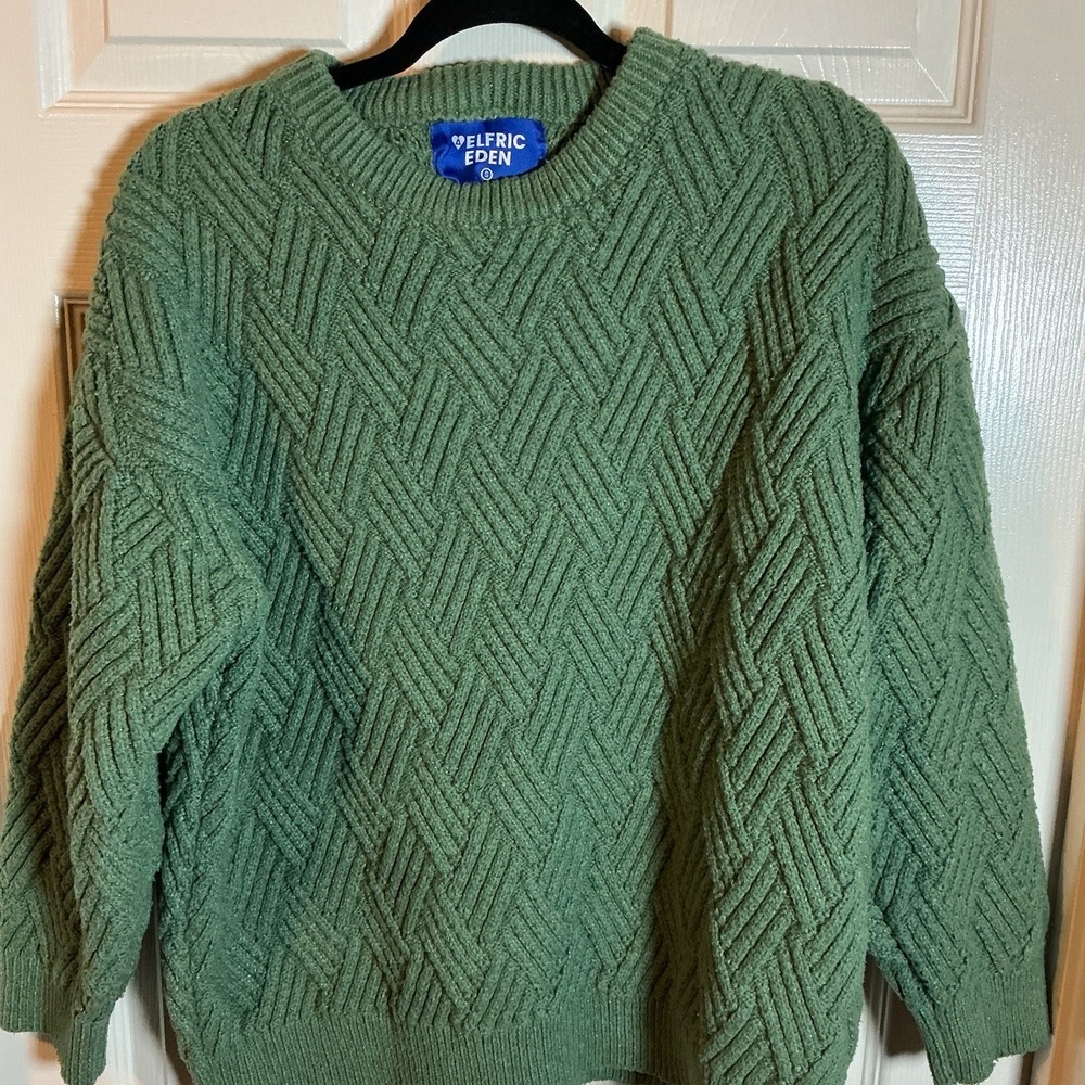 Aelfric Eden Sage Green Textured Chevron Knit Crewneck Sweater Small